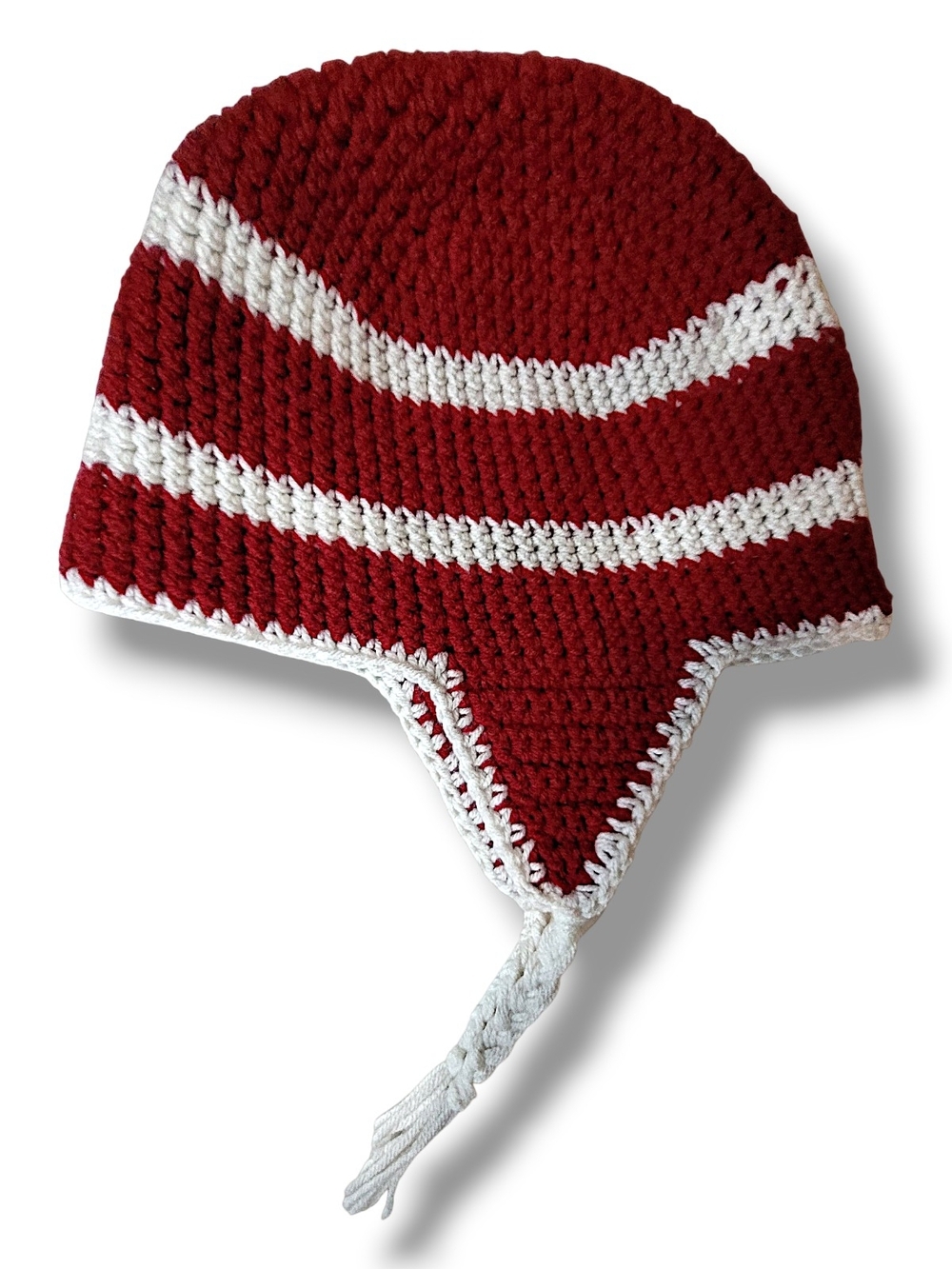 Hand Crafted Fire Truck Red and White Striped Crochet Earflap Hat NWOT - Picture 5 of 5